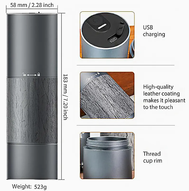 Press & Go® Electric Coffee Grinder – USB Rechargeable
